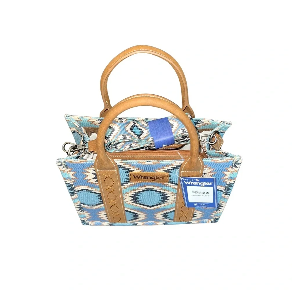 Wrangler Blue and Brown Tote Bags with Geometric Design​ - Picture 3 of 5